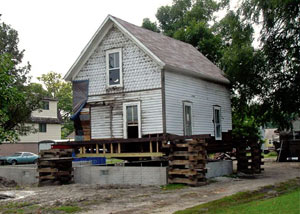 A severely damaged home foundation that is undergoing replacement in Verdi.