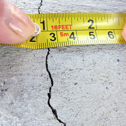 A crack in a poured concrete wall that's showing a normal crack during curing in Virginia City