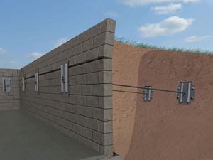 A graphic illustration of a foundation wall system installed in Carnelian Bay