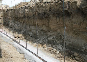 Soil layers exposed while excavating to construct a new foundation in Minden