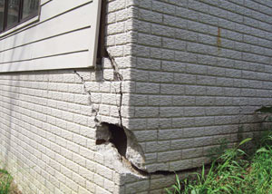 A severely damaged foundation wall in Fernley
